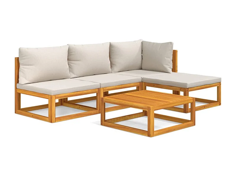 Salon de jardin 5 pcs avec coussins gris clair bois massif