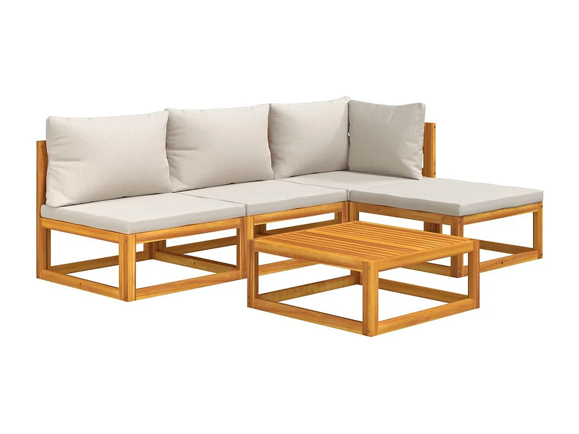 Salon de jardin 5 pcs avec coussins gris clair bois massif