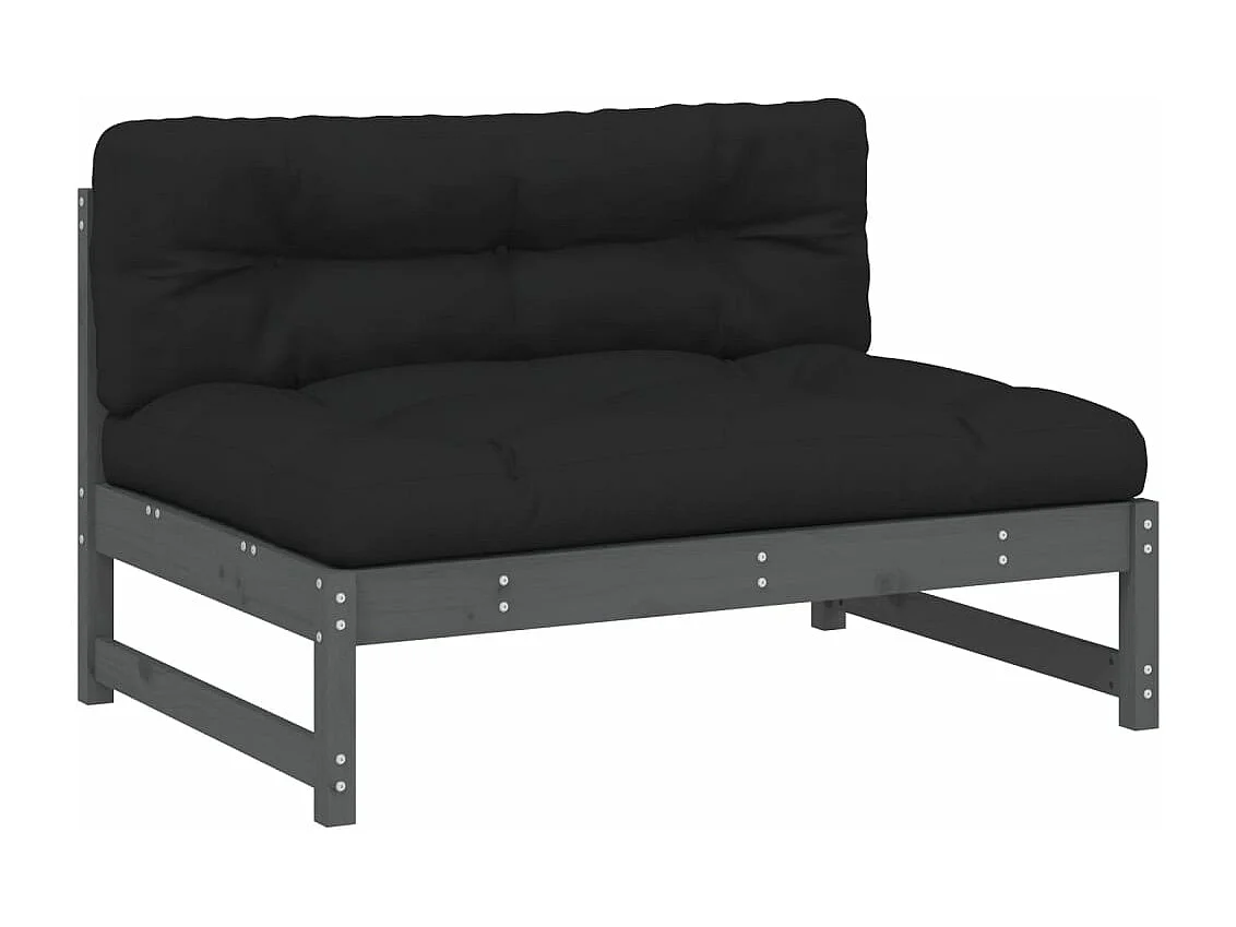 Salon de jardin 2 pcs avec coussins gris bois massif