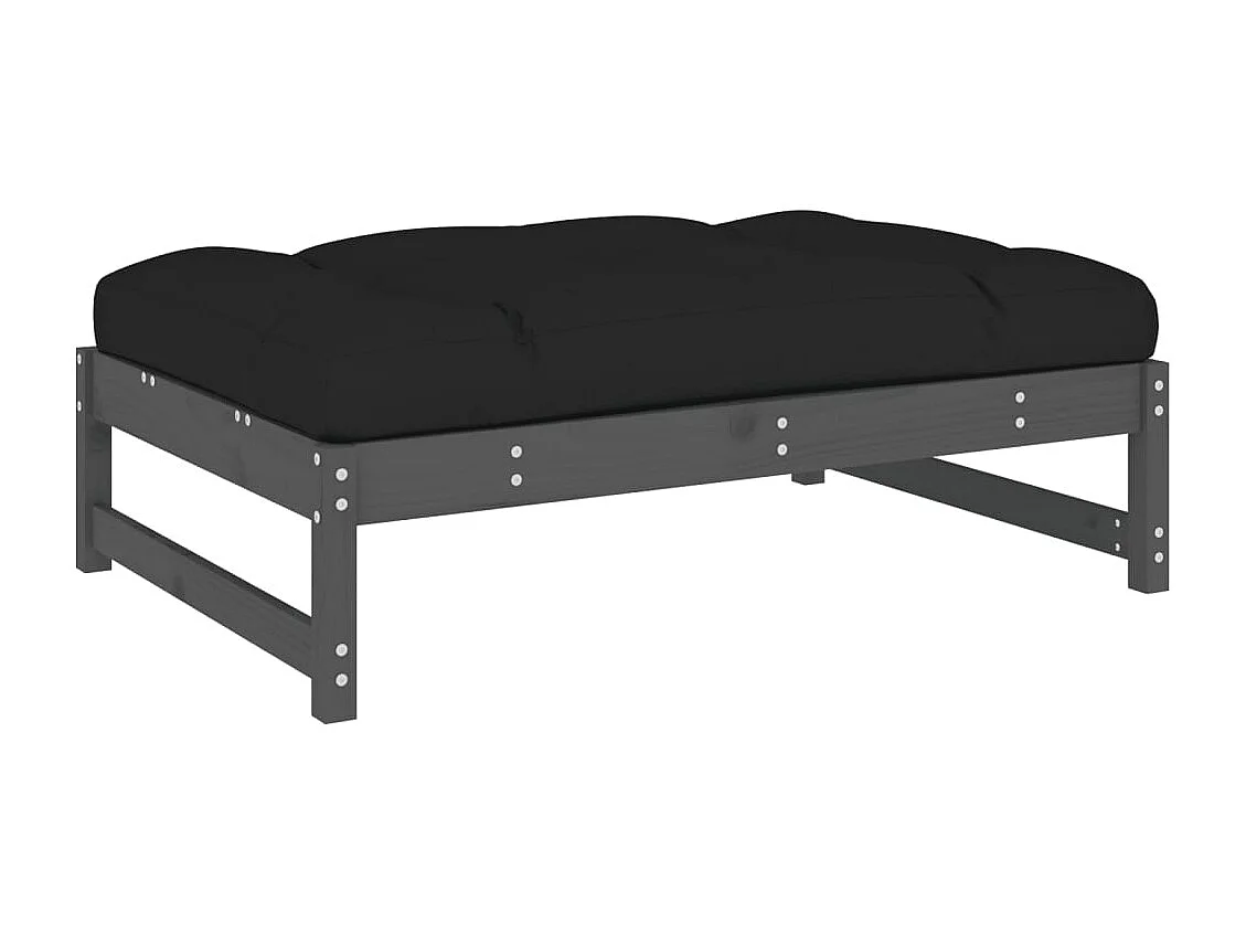 Salon de jardin 2 pcs avec coussins gris bois massif