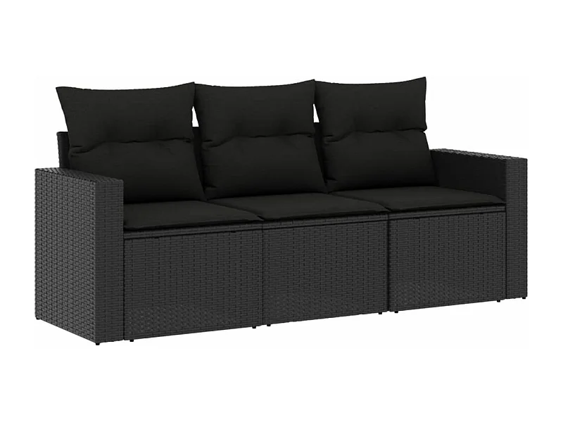 Salon de jardin 3 pcs avec coussins noir résine tressée