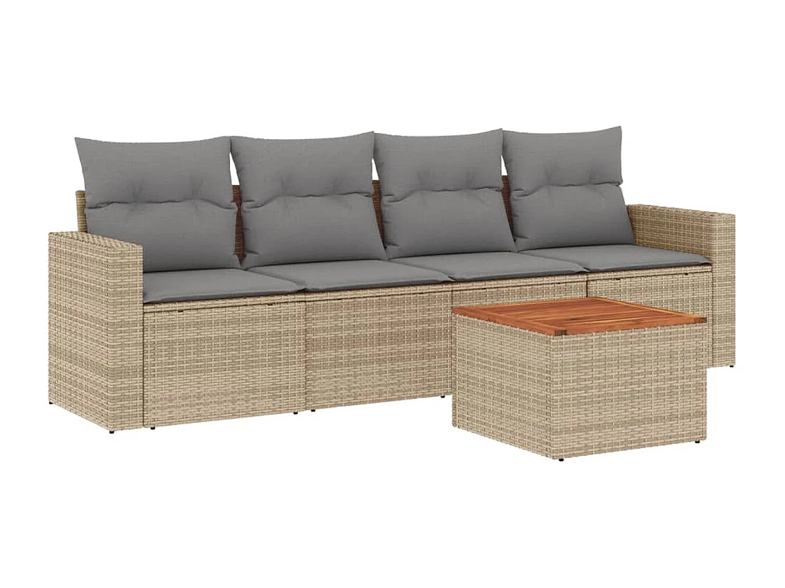 Salon de jardin avec coussins 5 pcs beige résine tressée