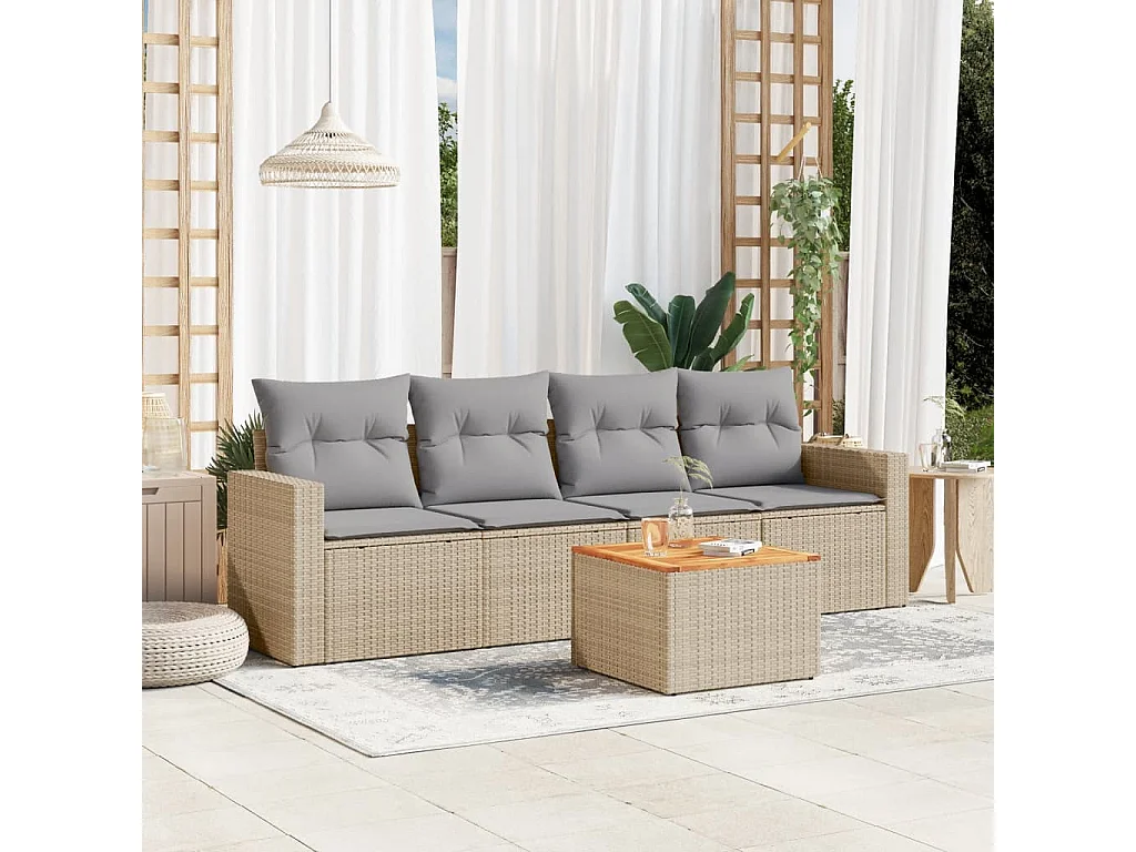 Salon de jardin avec coussins 5 pcs beige résine tressée