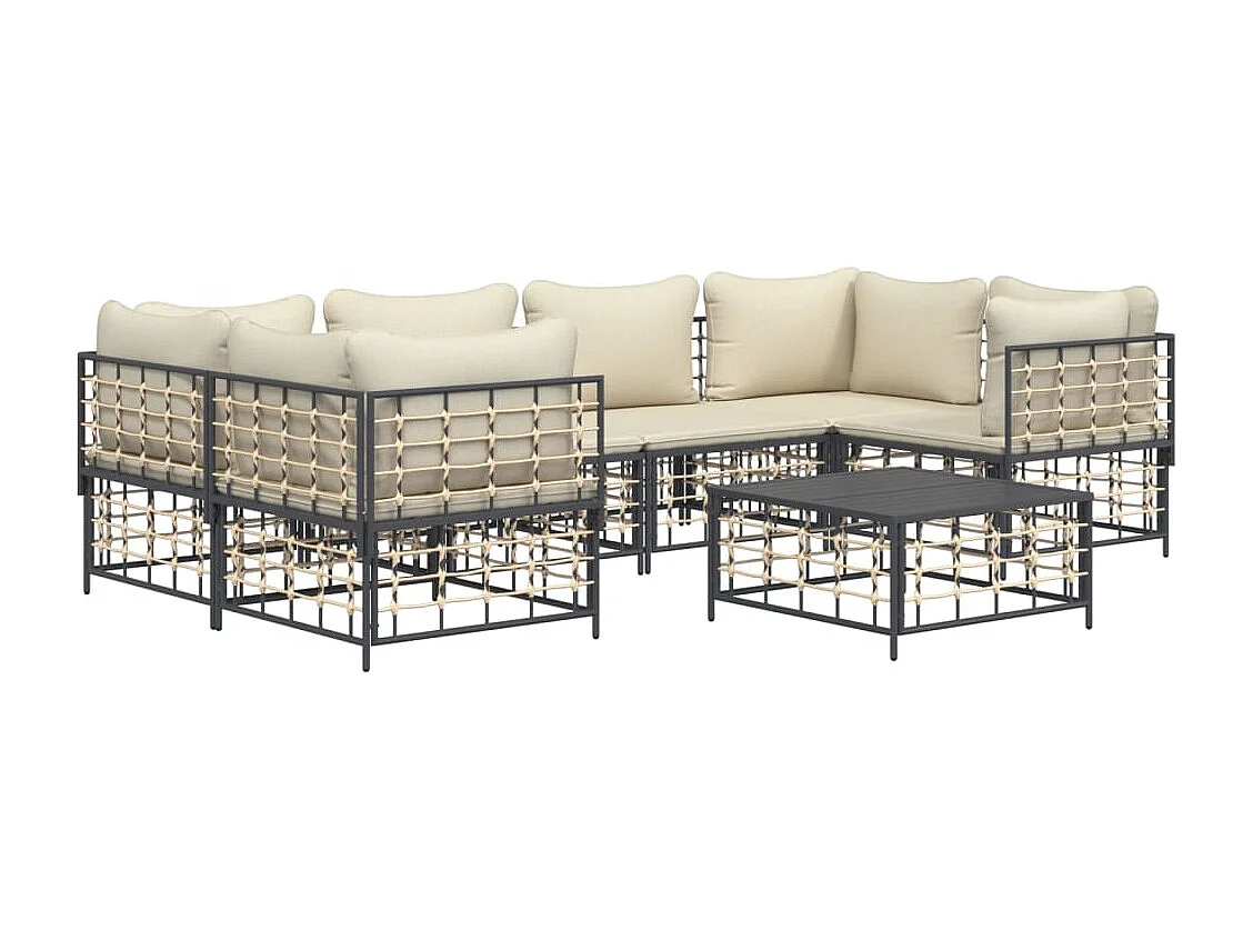 Salon de jardin 7 pcs avec coussins anthracite résine tressée