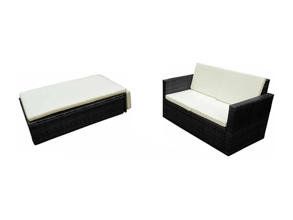 Salon de jardin 2 pcs avec coussins Résine tressée Noir