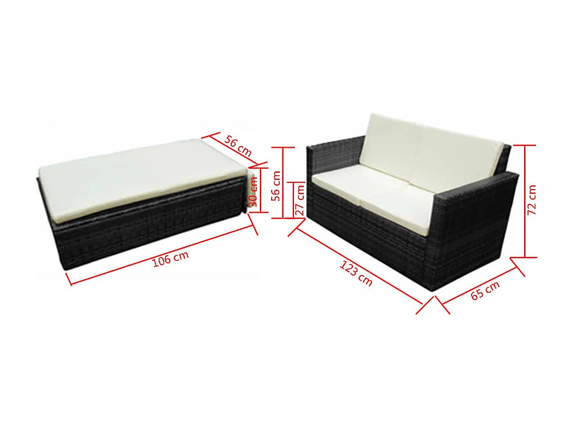 Salon de jardin 2 pcs avec coussins Résine tressée Noir