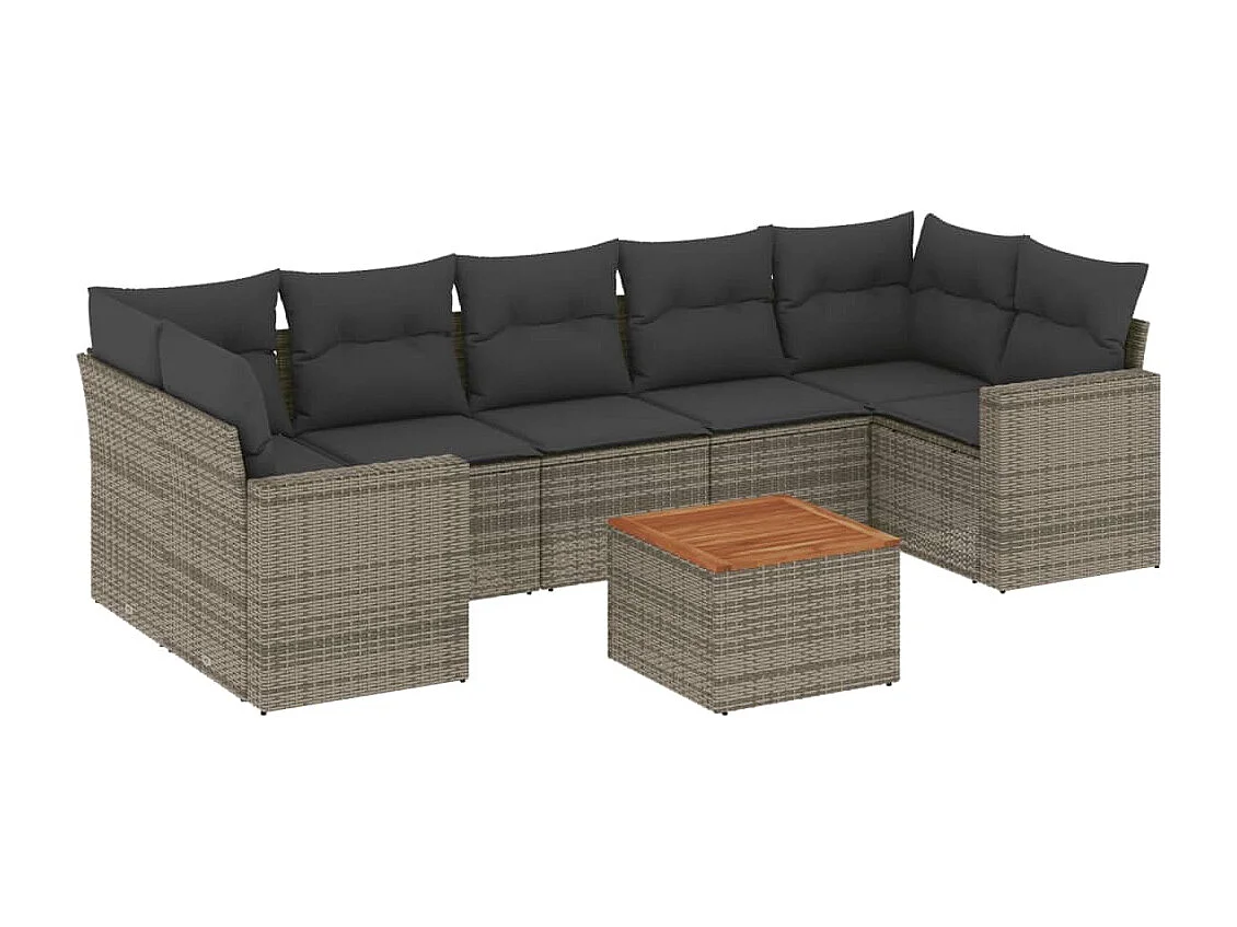 Salon de jardin 8 pcs avec coussins gris résine tressée
