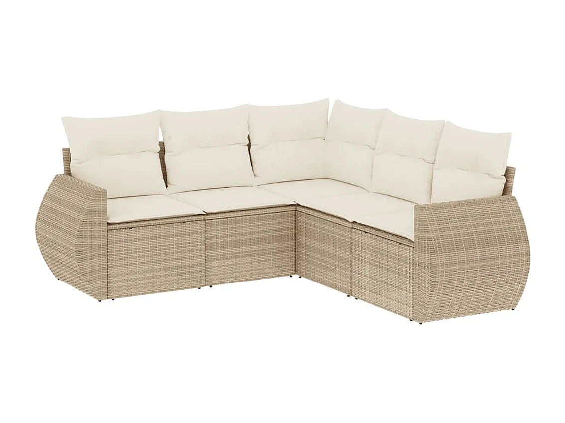 Salon de jardin avec coussins 5 pcs beige résine tressée