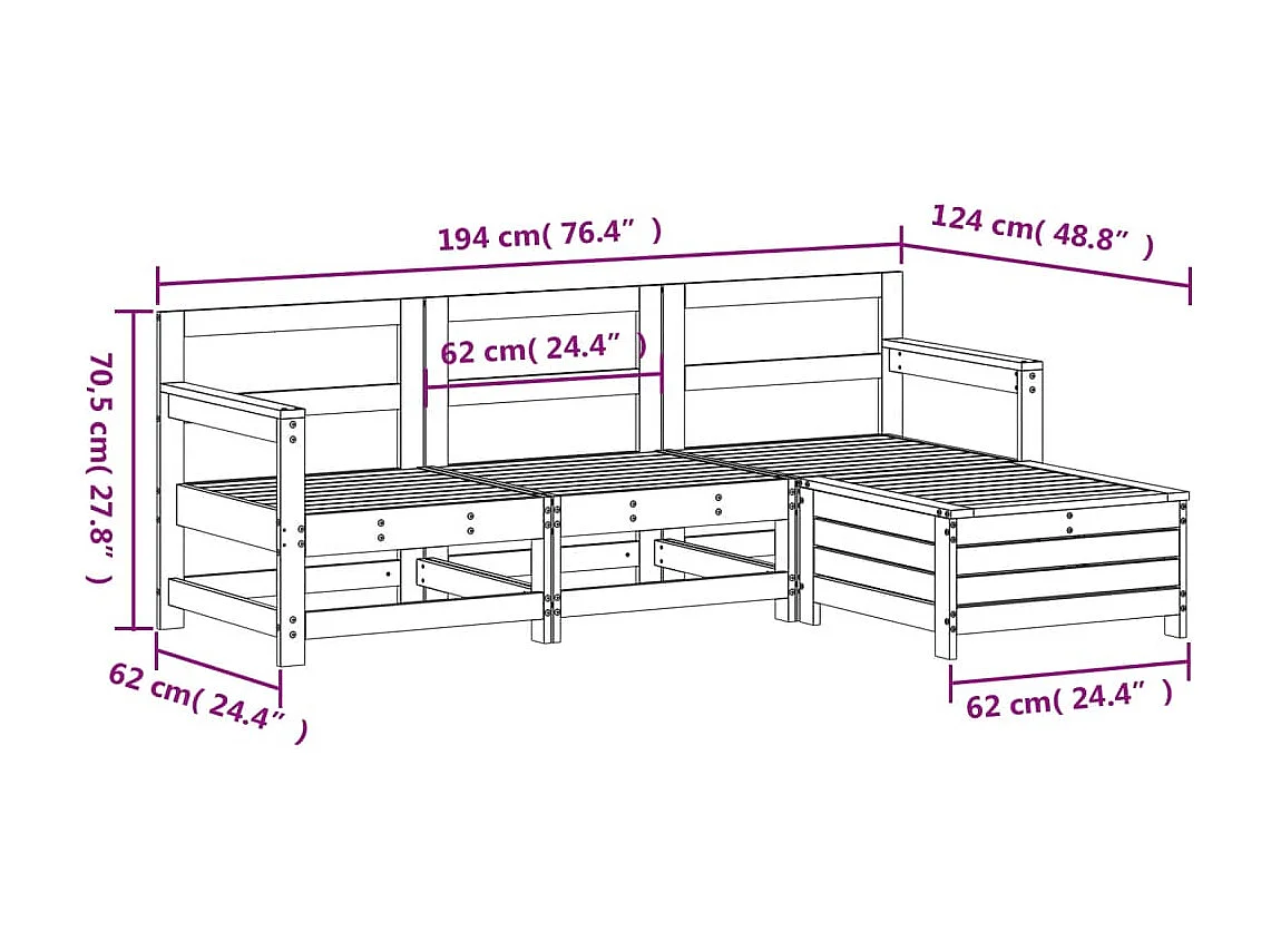 Salon de jardin 4 pcs bois massif de pin