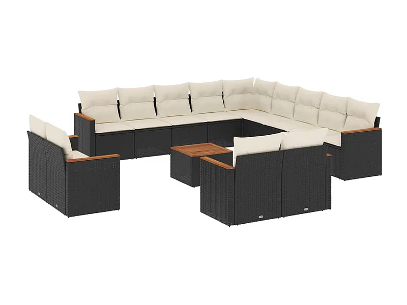 Salon de jardin avec coussins 14 pcs noir résine tressée