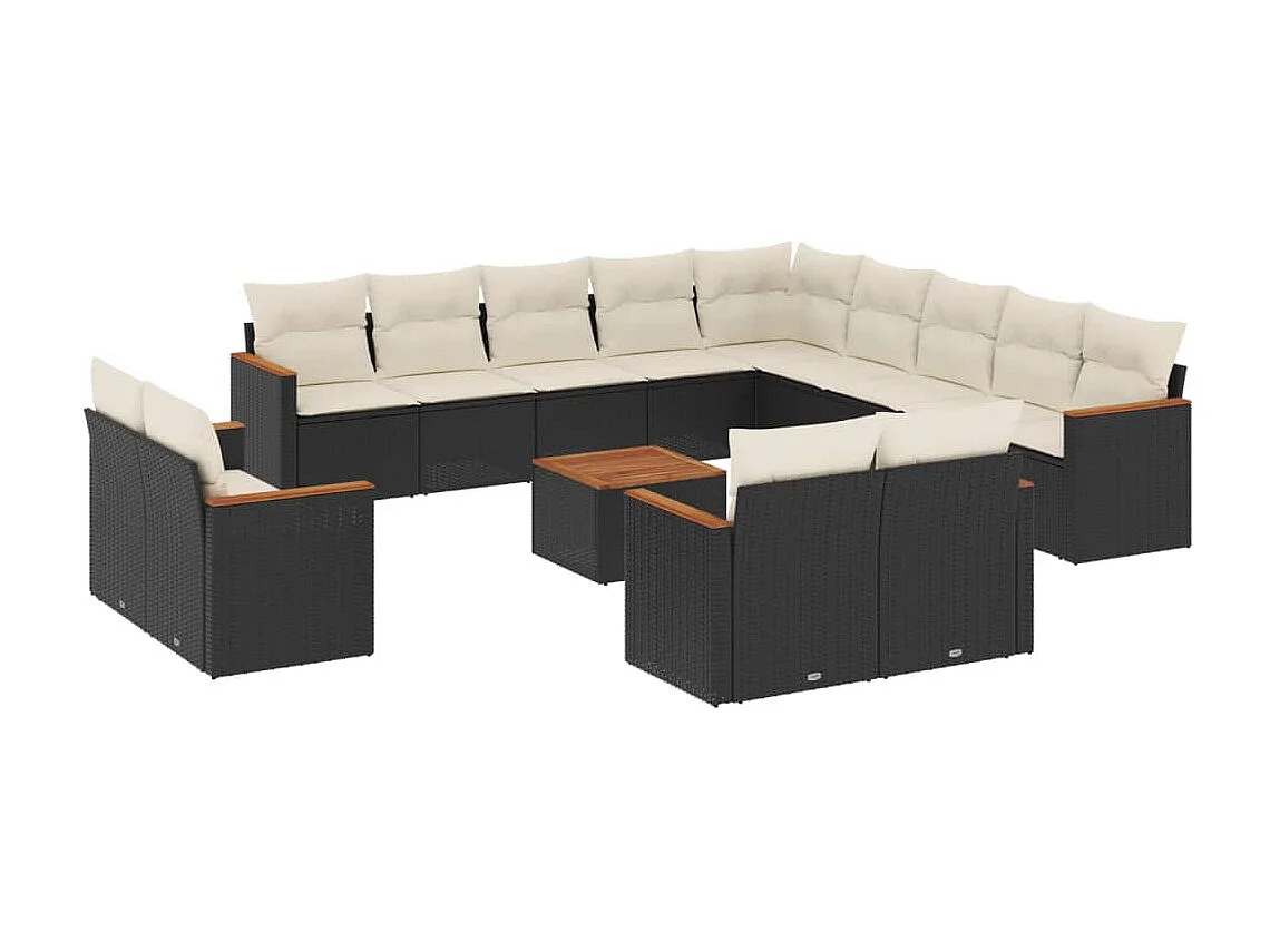 Salon de jardin avec coussins 14 pcs noir résine tressée