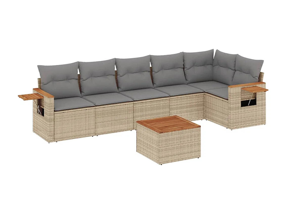 Salon de jardin avec coussins 7 pcs beige résine tressée