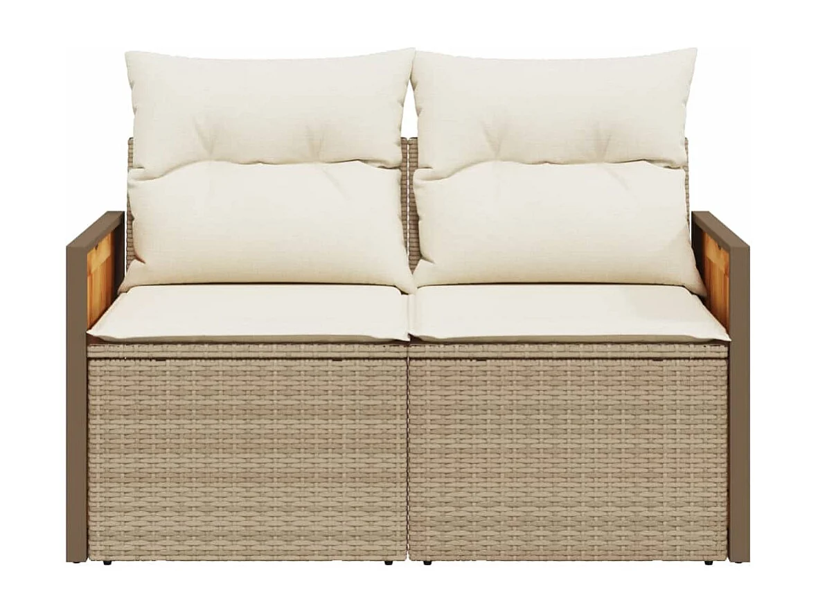 Canapé de jardin avec coussins 2 places beige résine tressée