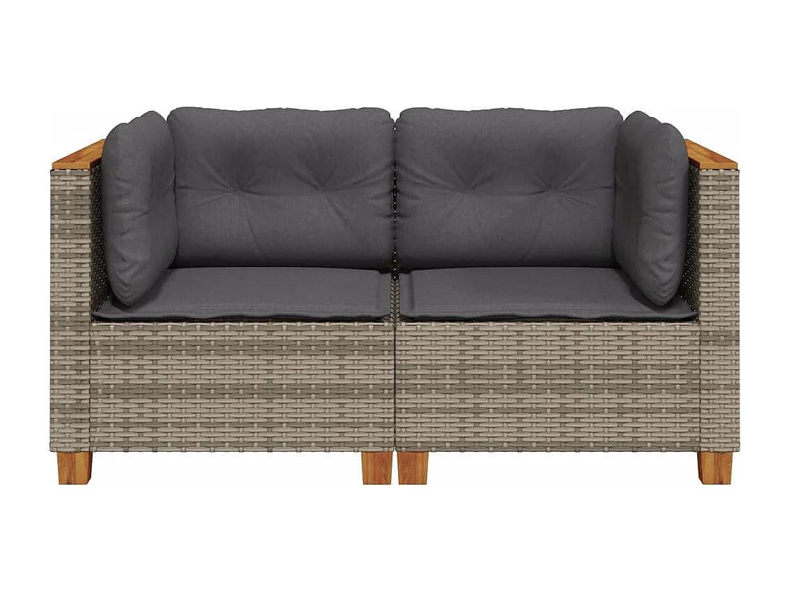 Canapés d'angle de jardin et coussins 2 pcs gris résine tressée