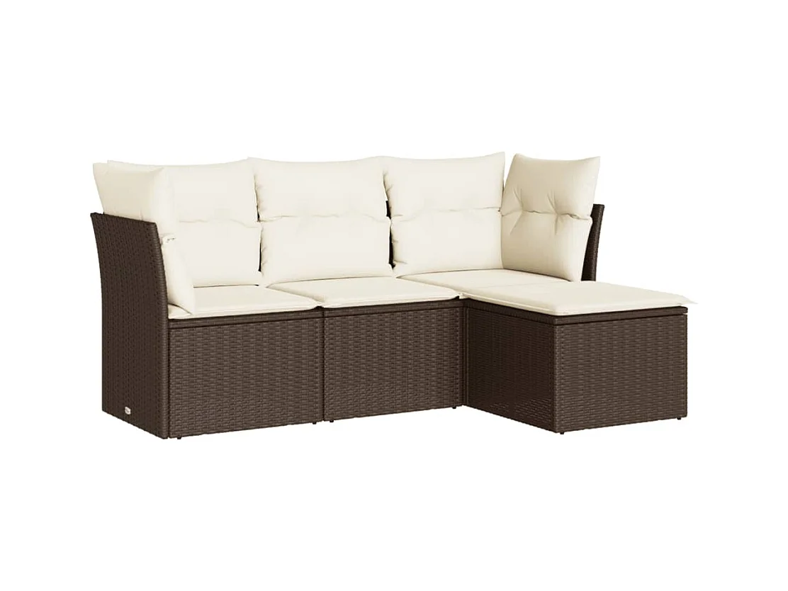 Salon de jardin 4 pcs avec coussins marron résine tressée