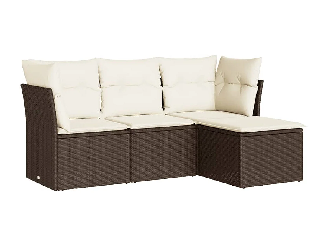 Salon de jardin 4 pcs avec coussins marron résine tressée