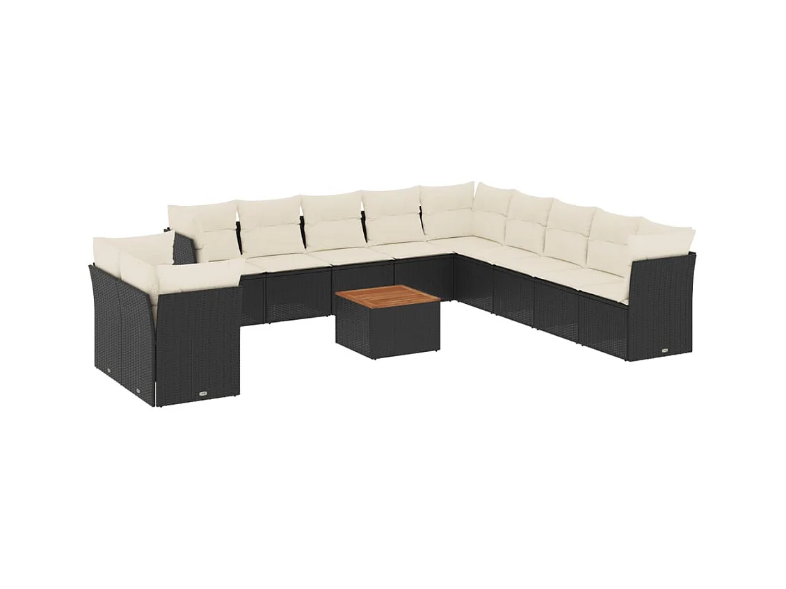 Salon de jardin 12 pcs avec coussins noir résine tressée