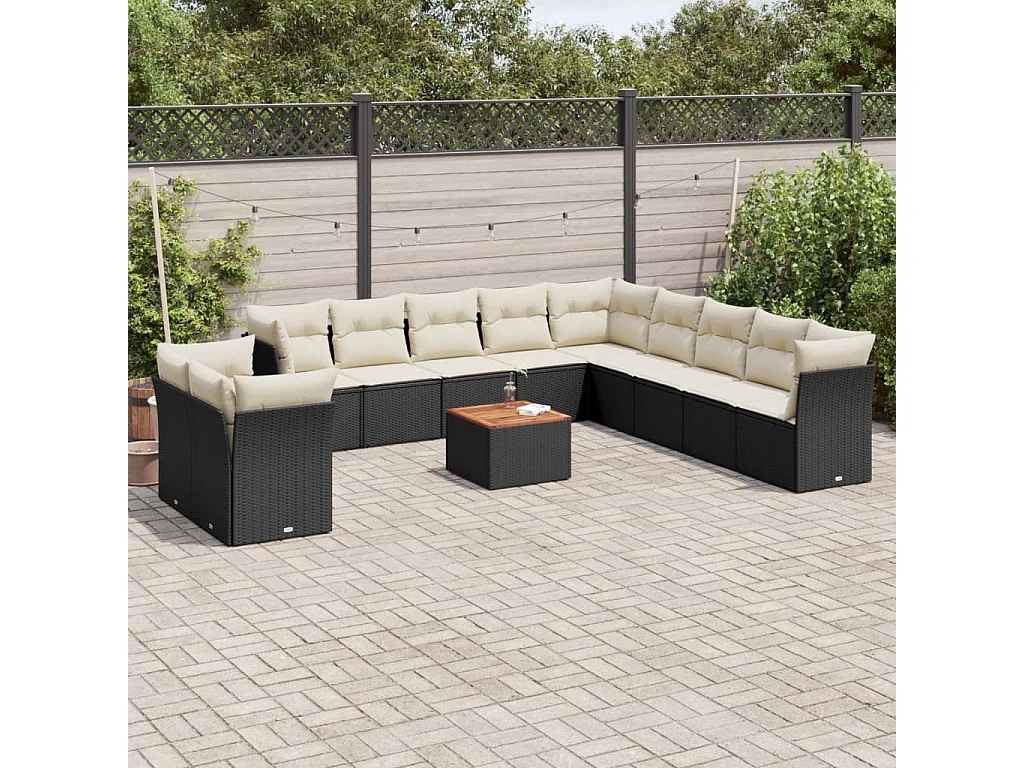 Salon de jardin 12 pcs avec coussins noir résine tressée
