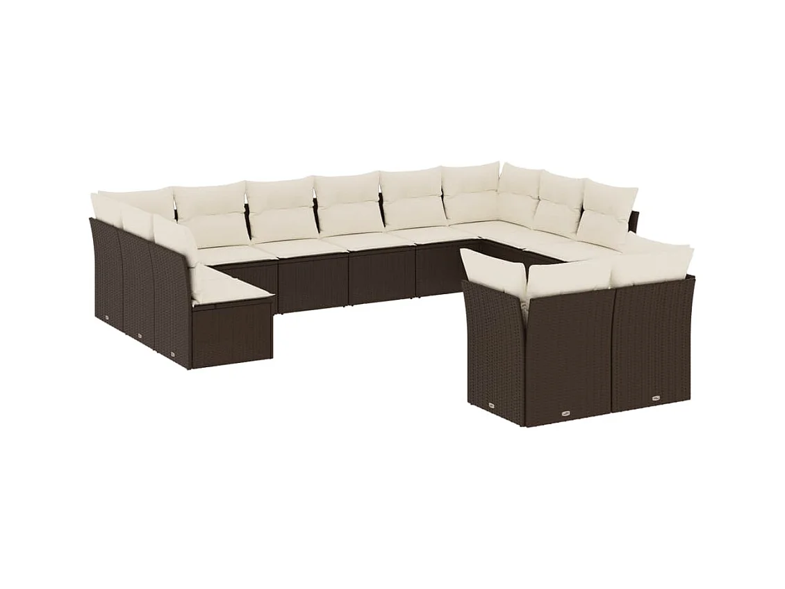 Salon de jardin avec coussins 12 pcs marron résine tressée