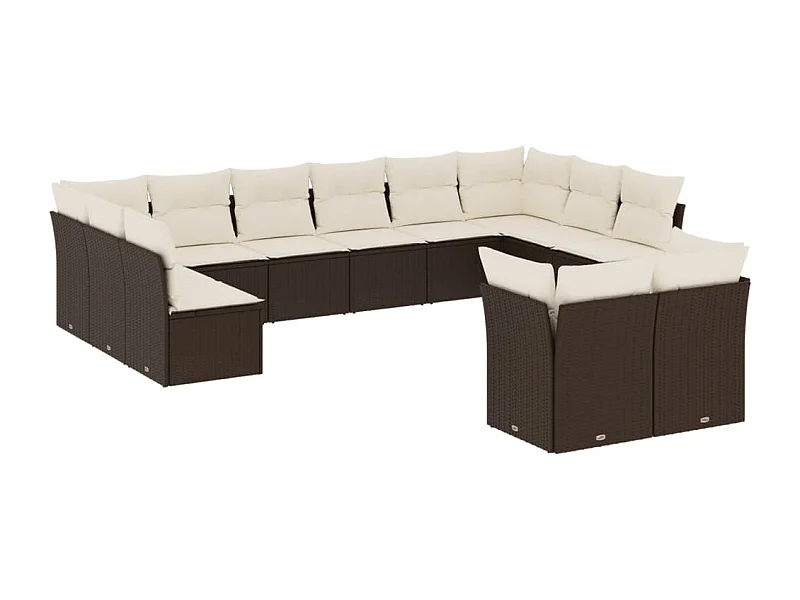 Salon de jardin avec coussins 12 pcs marron résine tressée