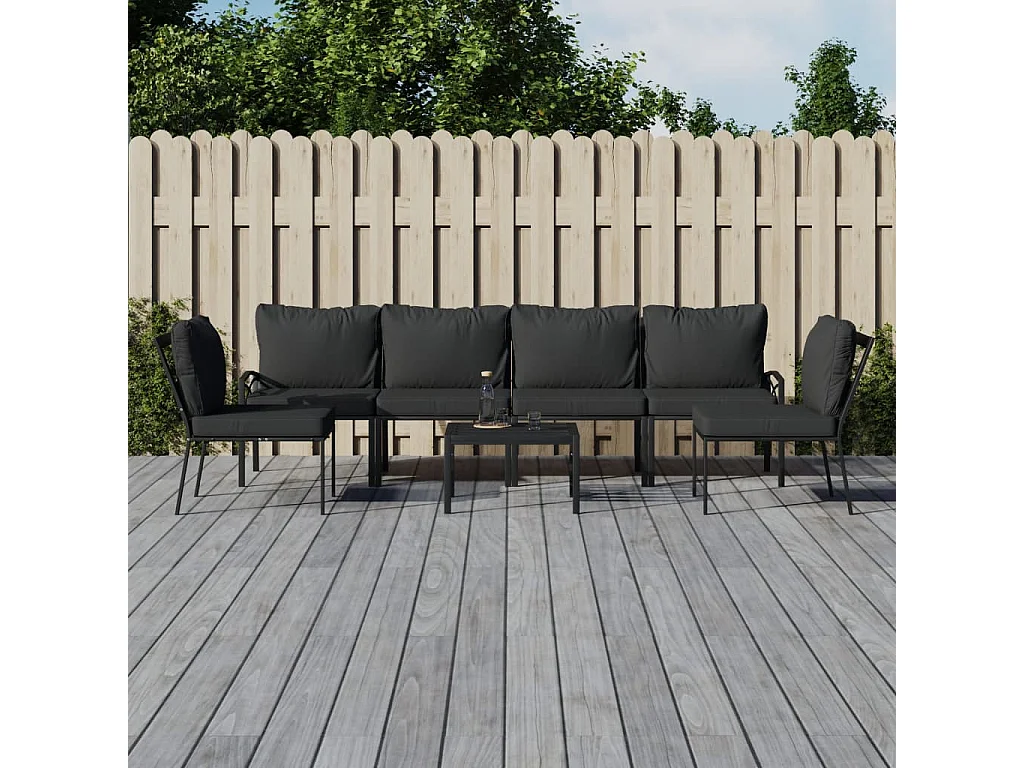 Salon de jardin 7 pcs avec coussins gris bambou acier