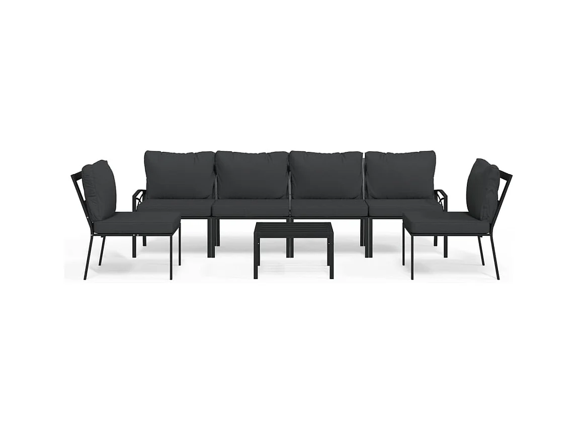 Salon de jardin 7 pcs avec coussins gris bambou acier