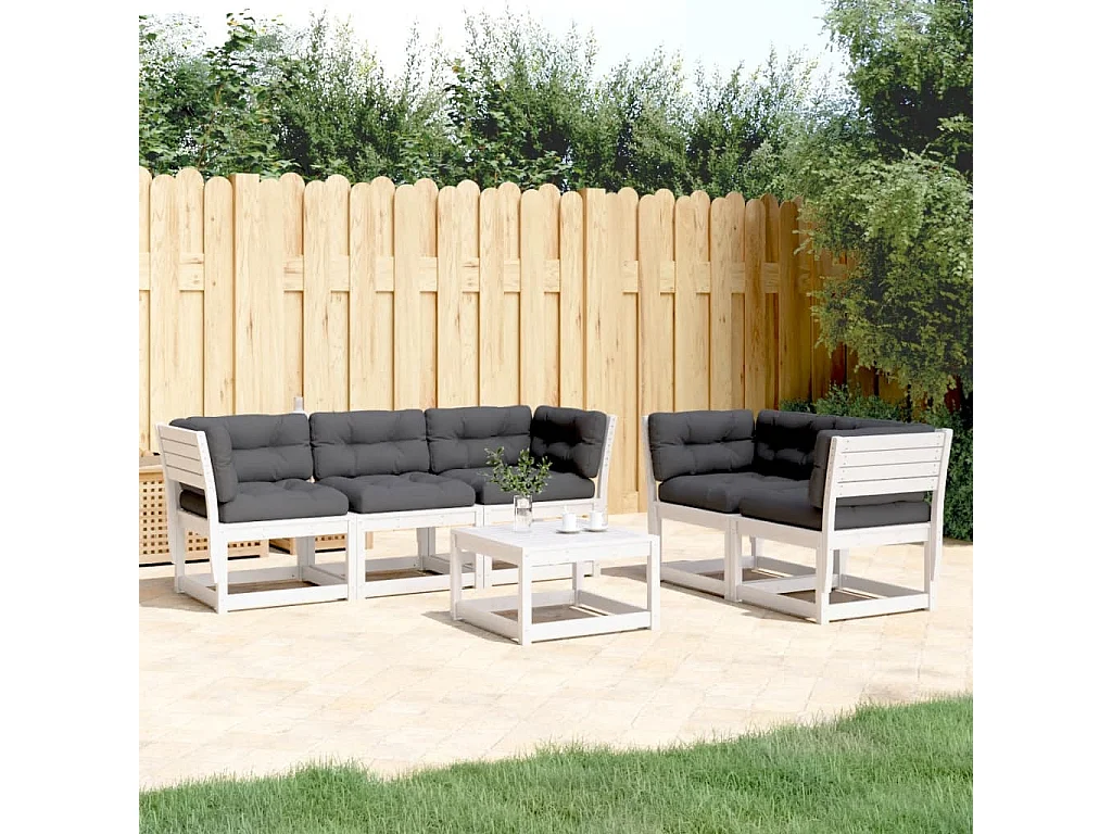 Salon de jardin 5 pcs avec coussins blanc bois massif de pin