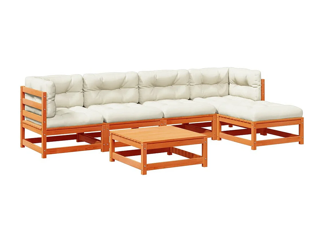 Salon de jardin 6 pcs avec coussins cire marron bois pin massif