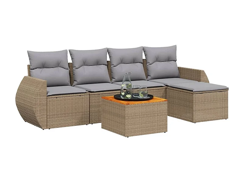 Salon de jardin avec coussins 6 pcs beige résine tressée