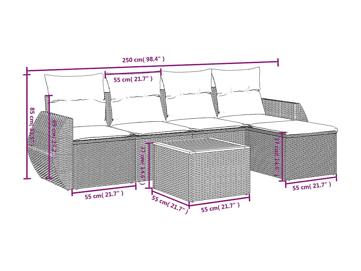 Salon de jardin avec coussins 6 pcs beige résine tressée