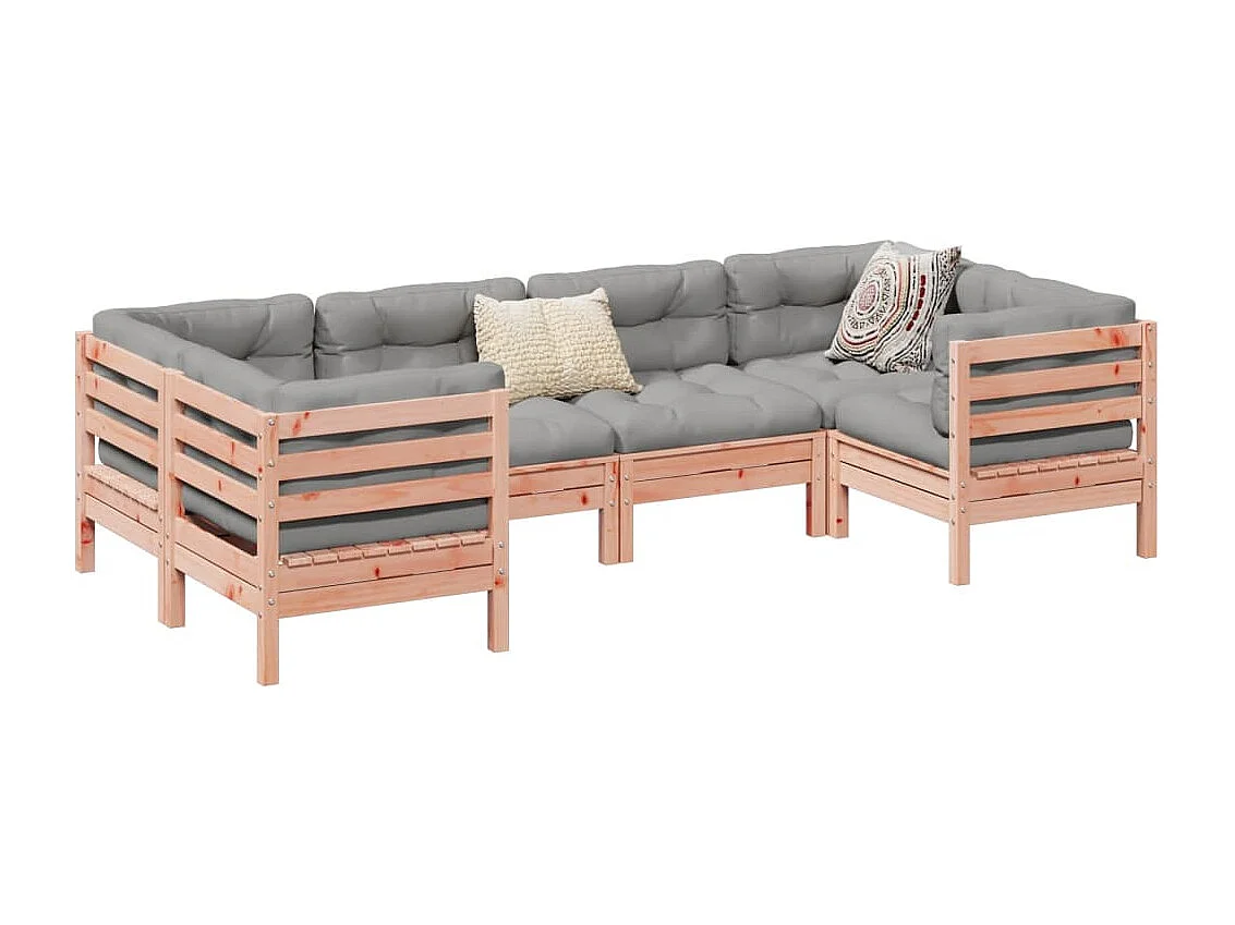 Salon de jardin 6 pcs et coussins bois massif sapin de douglas