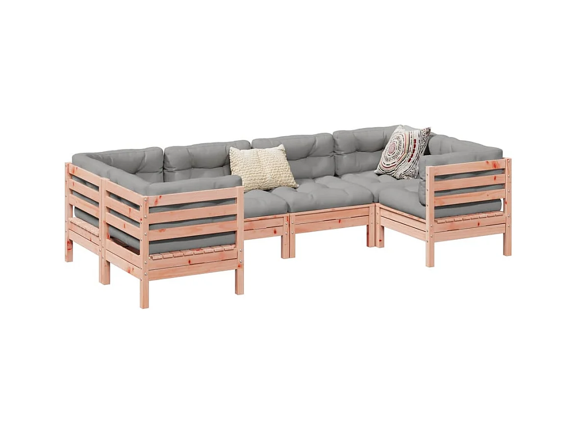Salon de jardin 6 pcs et coussins bois massif sapin de douglas