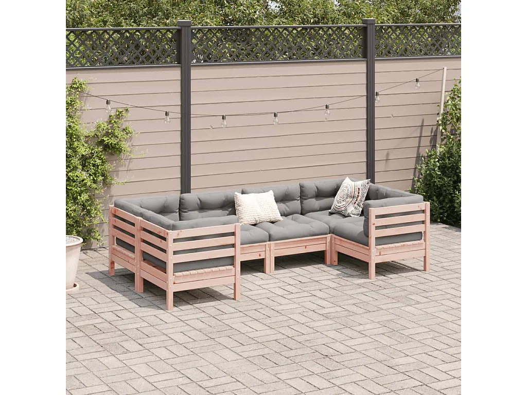 Salon de jardin 6 pcs et coussins bois massif sapin de douglas
