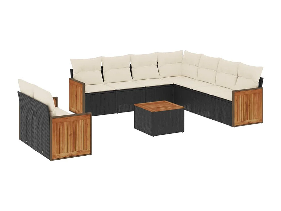 Salon de jardin 10 pcs avec coussins noir résine tressée