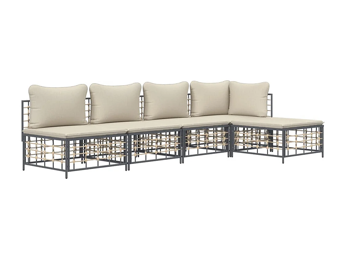 Salon de jardin 5 pcs avec coussins anthracite résine tressée