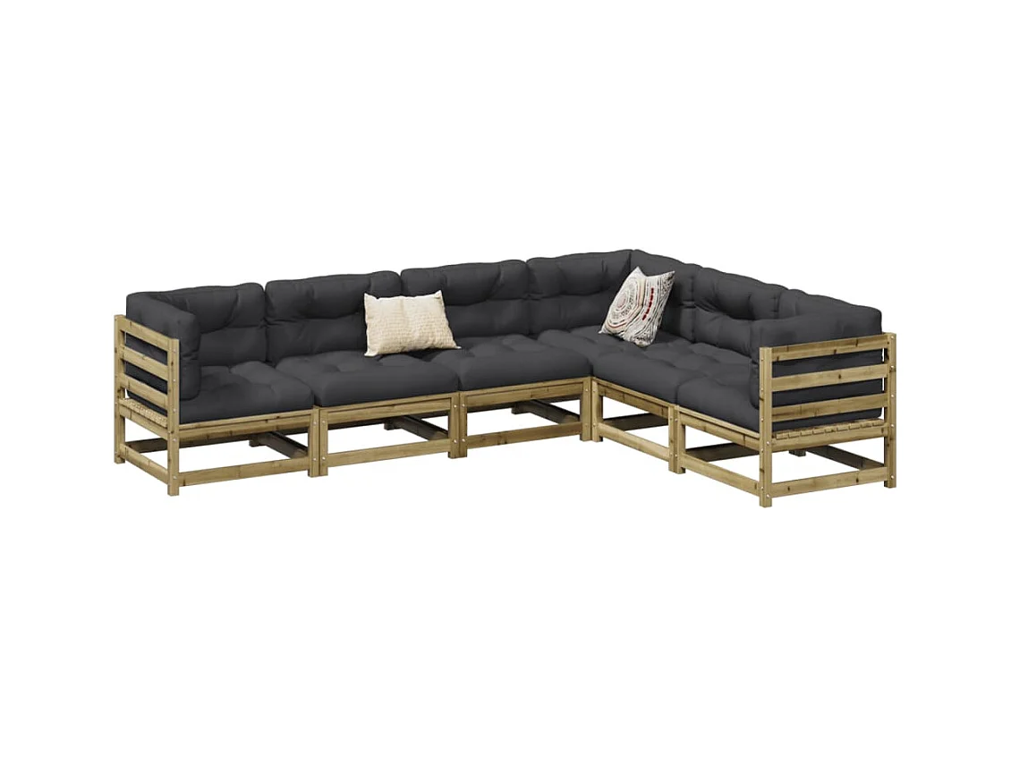 Salon de jardin 6 pcs avec coussins bois de pin imprégné
