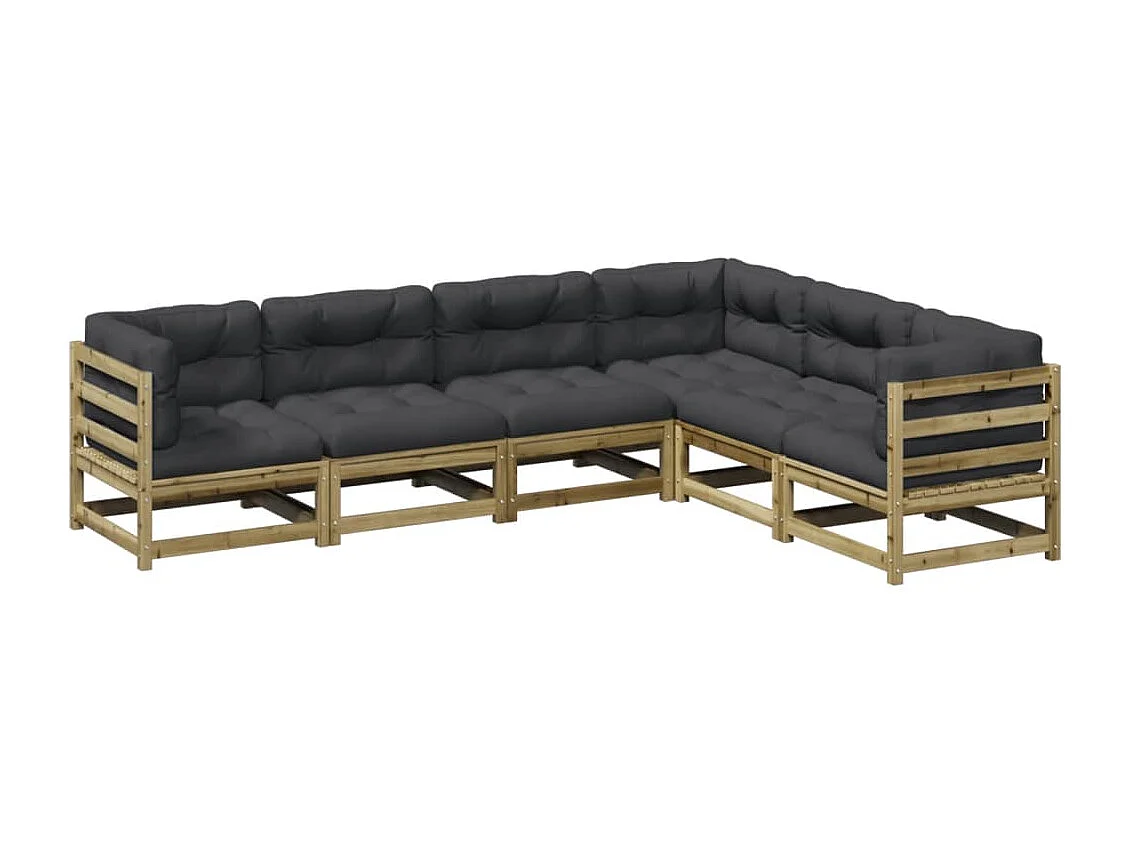 Salon de jardin 6 pcs avec coussins bois de pin imprégné