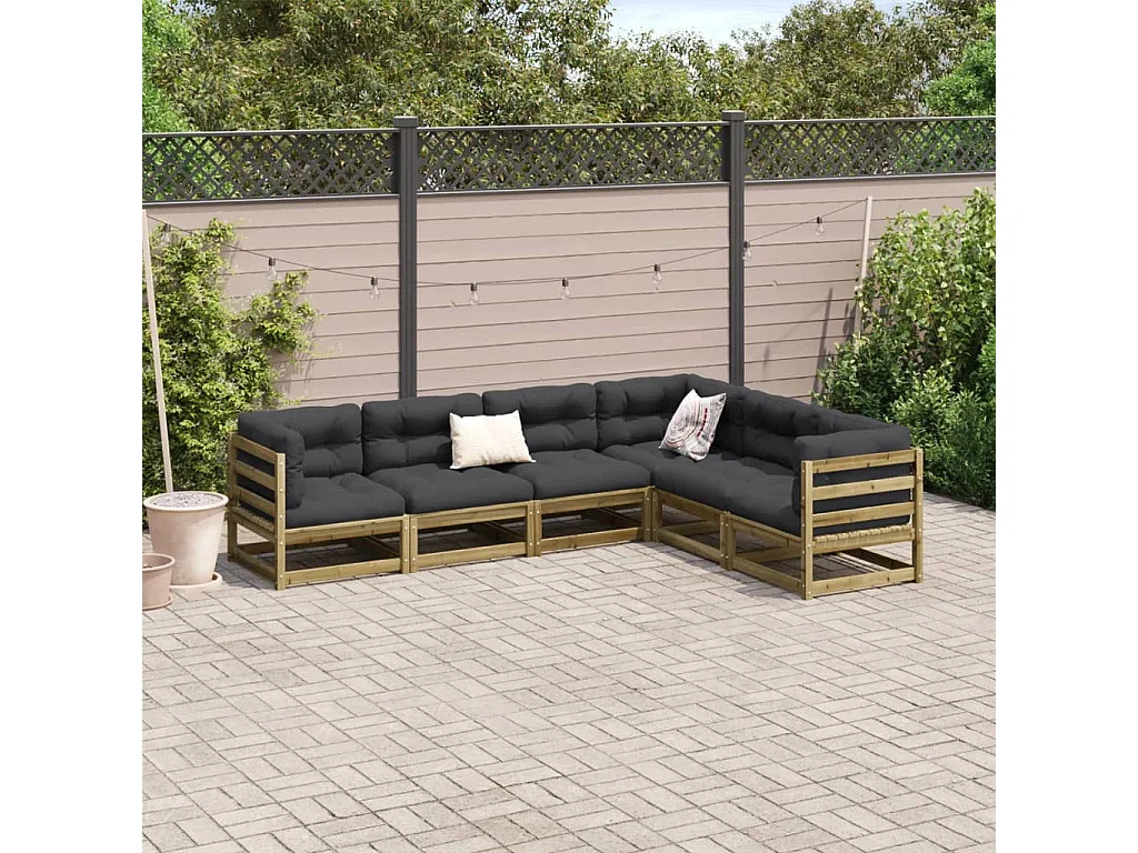 Salon de jardin 6 pcs avec coussins bois de pin imprégné