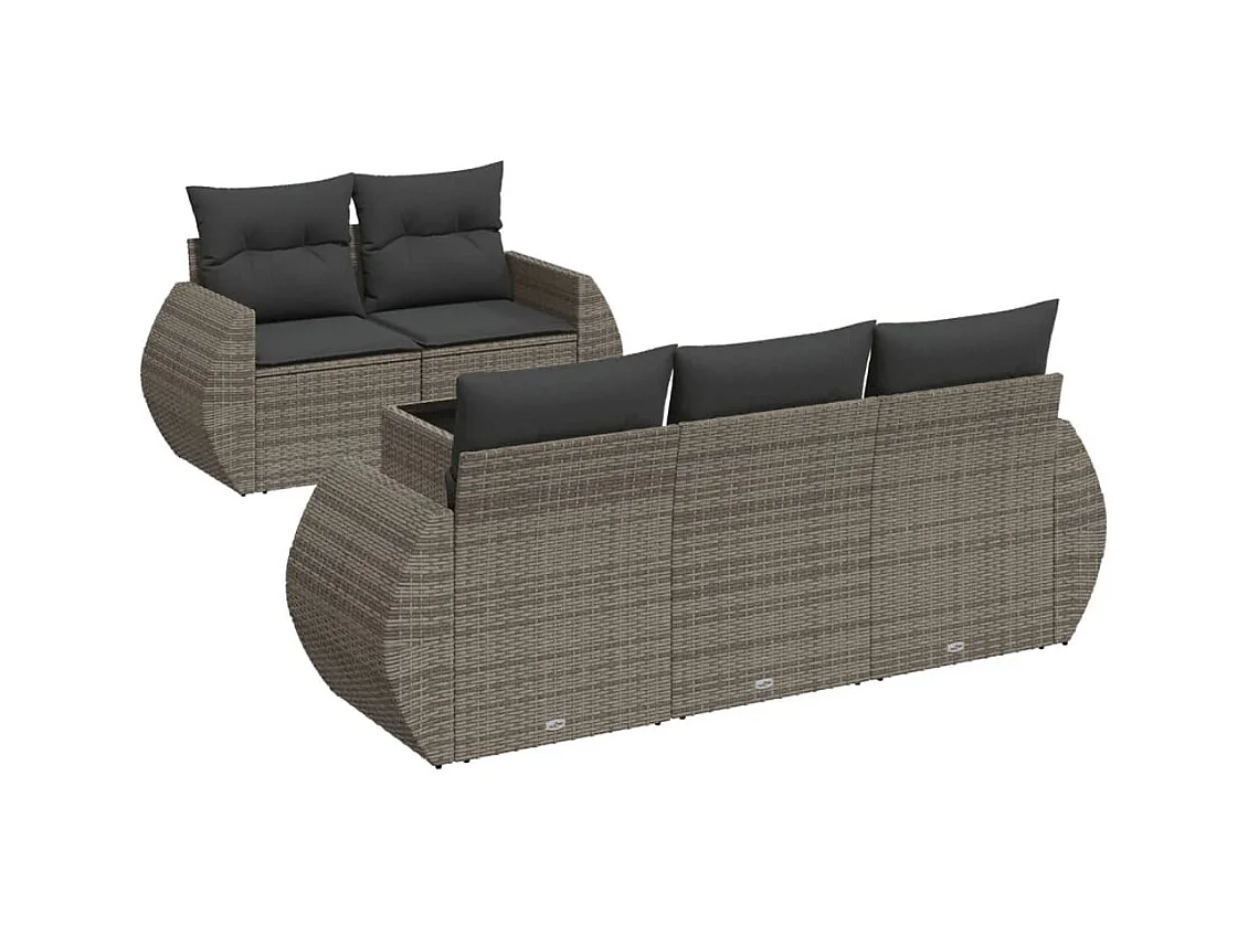 Salon de jardin 6 pcs avec coussins gris résine tressée