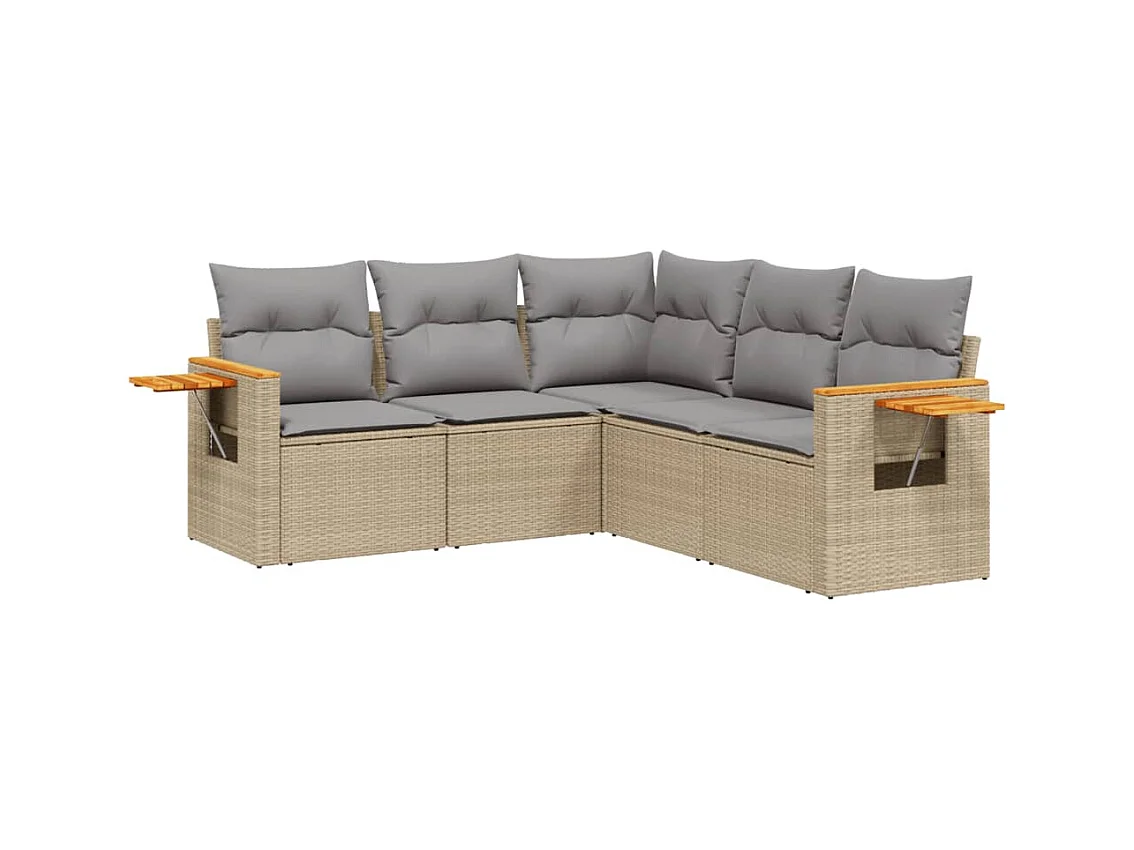 Salon de jardin avec coussins 5 pcs beige résine tressée
