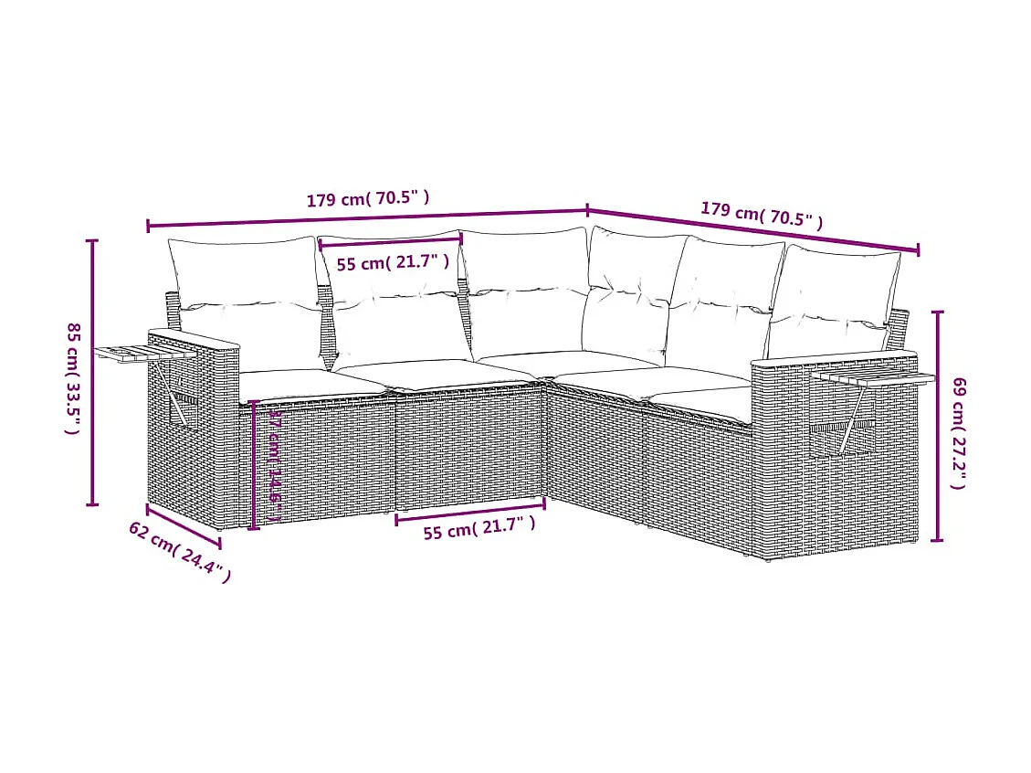 Salon de jardin avec coussins 5 pcs beige résine tressée
