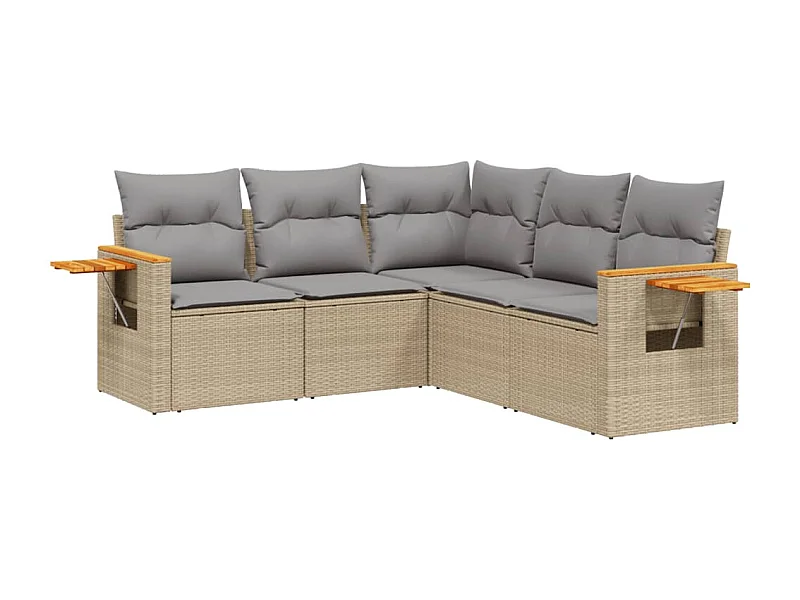 Salon de jardin avec coussins 5 pcs beige résine tressée