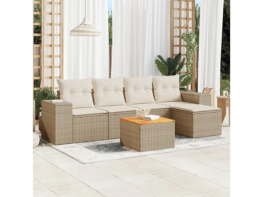 Salon de jardin avec coussins 6 pcs beige résine tressée