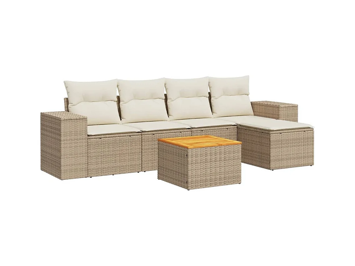 Salon de jardin avec coussins 6 pcs beige résine tressée