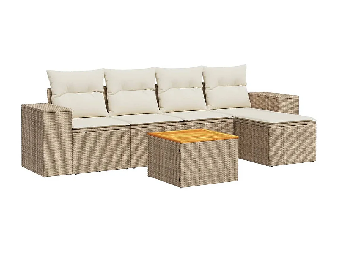 Salon de jardin avec coussins 6 pcs beige résine tressée