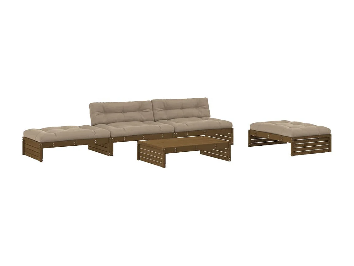 Salon de jardin 5 pcs avec coussins marron miel bois massif