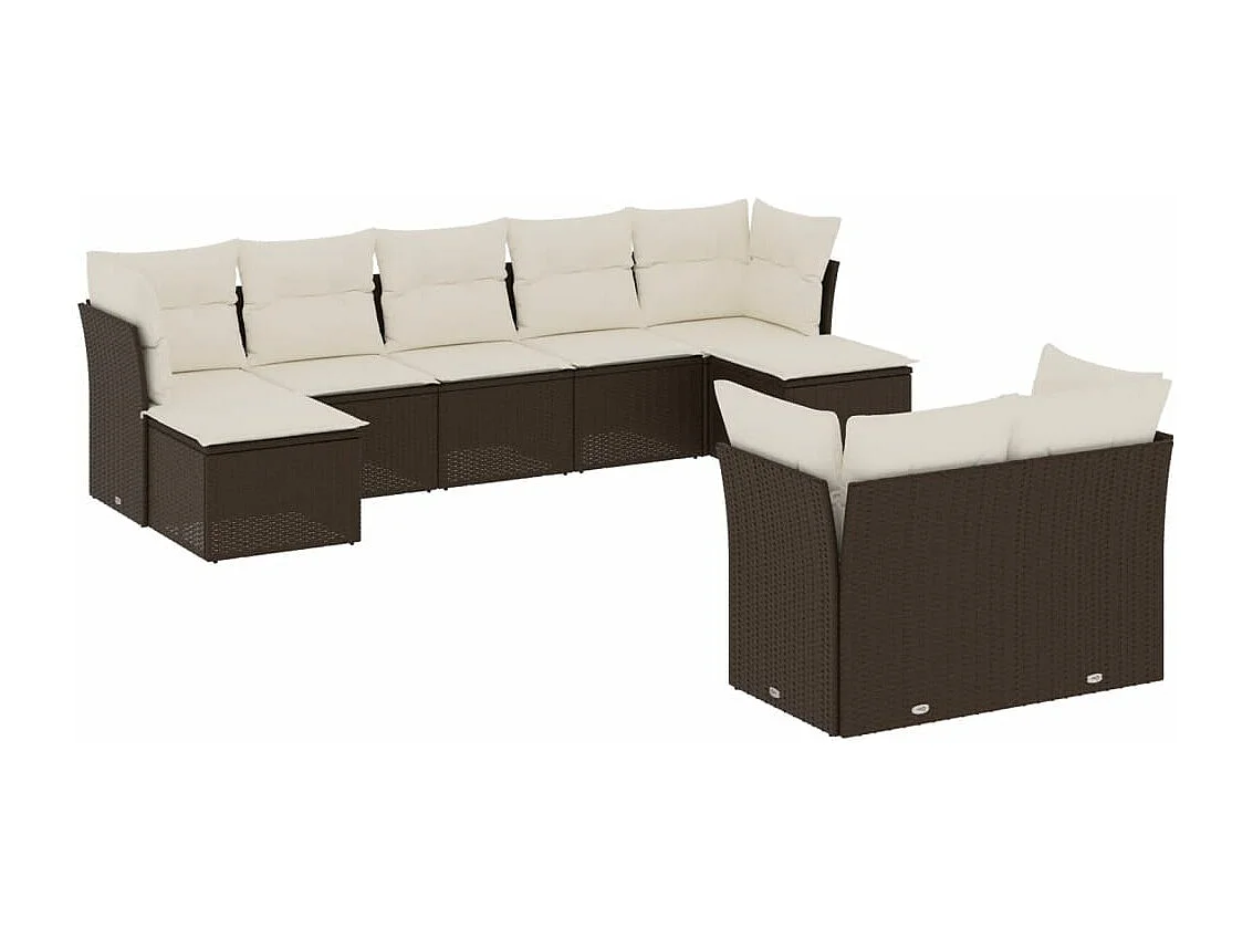 Salon de jardin avec coussins 9 pcs marron résine tressée