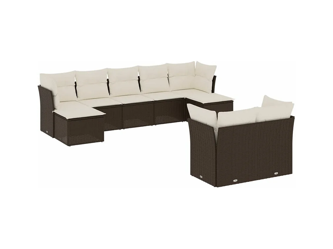 Salon de jardin avec coussins 9 pcs marron résine tressée
