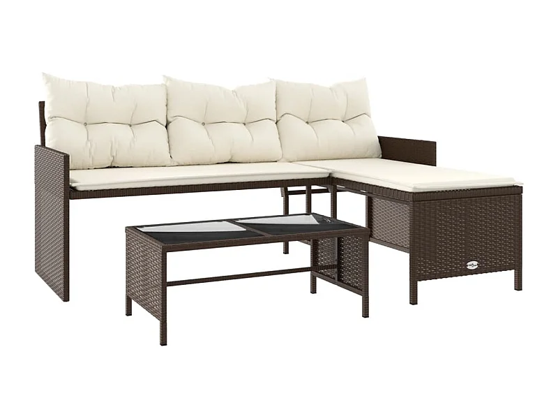 Canapé de jardin avec table et coussins en forme de L marron