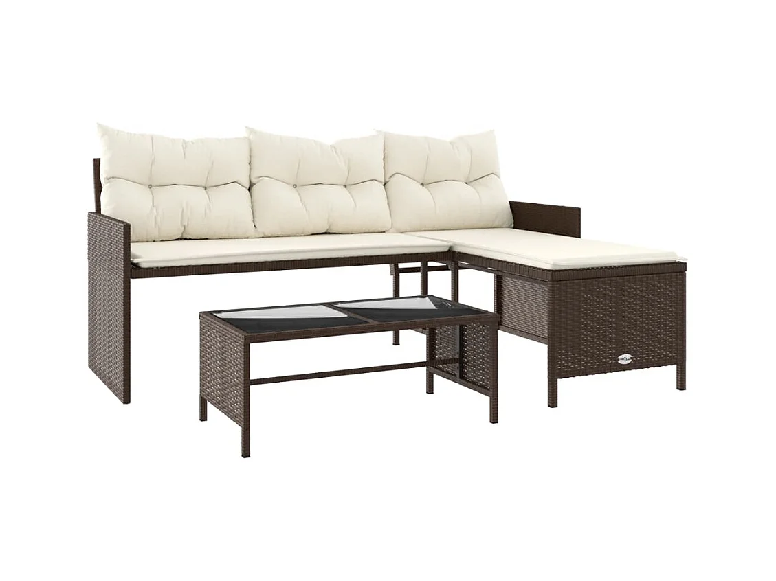 Canapé de jardin avec table et coussins en forme de L marron